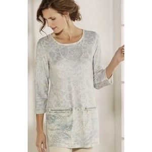 Soft Surroundings Dello Damask Tunic Top 1x Velvet Print Zip Pockets Scoop Neck
